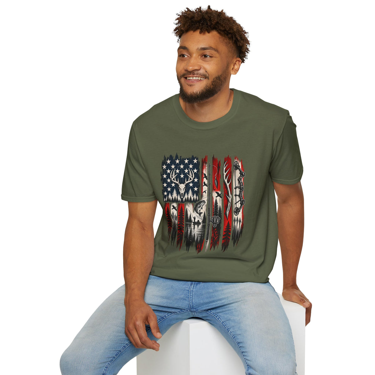 Hunting & Fishing Patriotic Flag T-Shirt