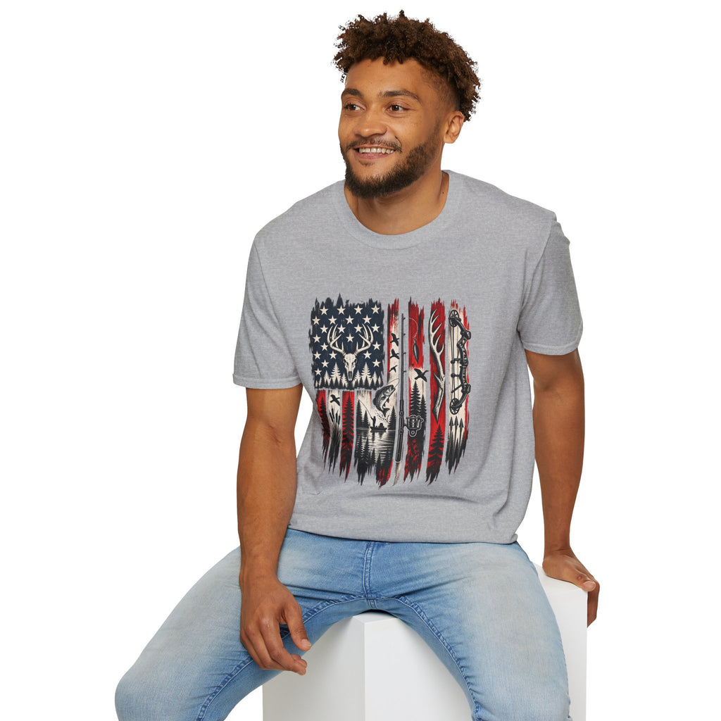 Hunting & Fishing Patriotic Flag T-Shirt