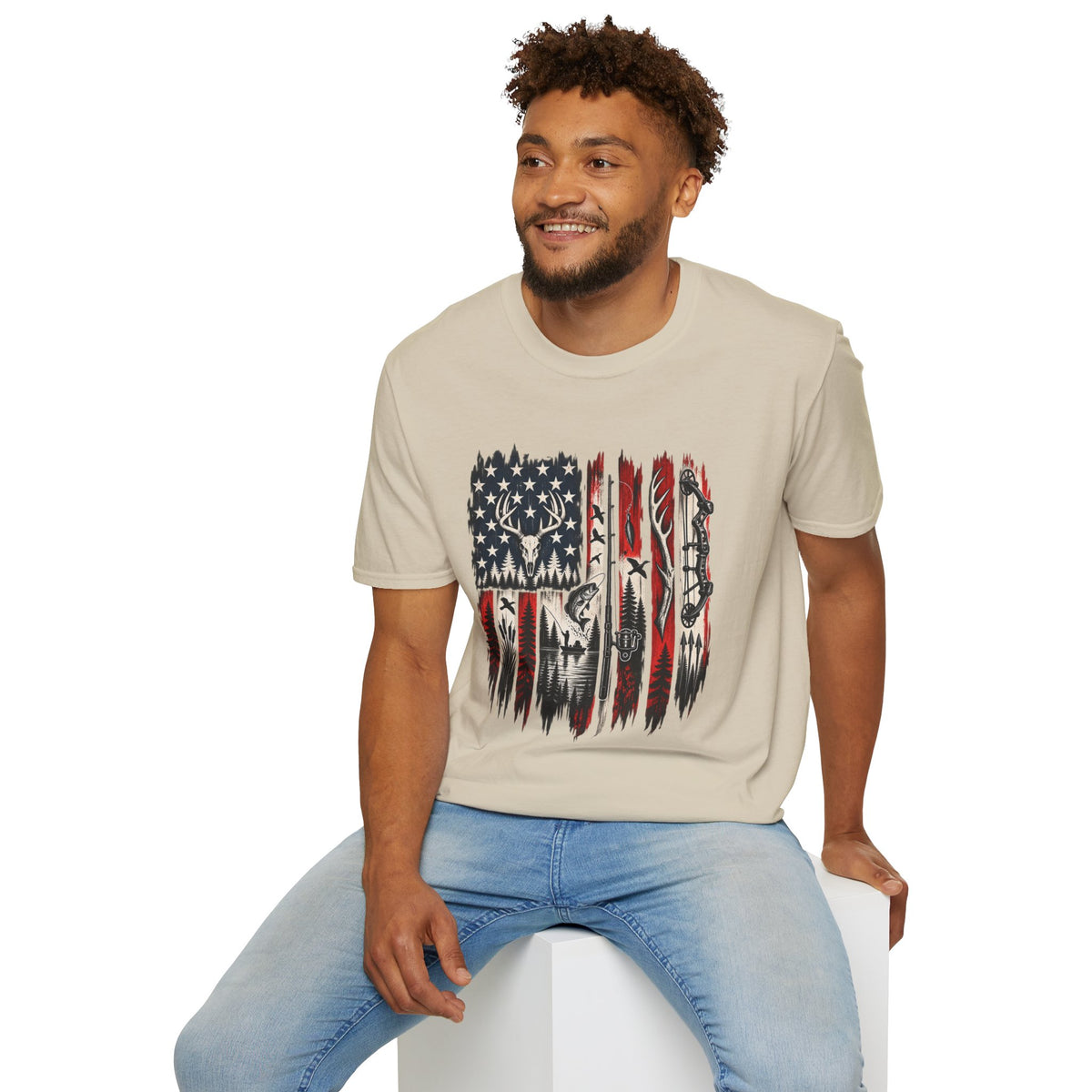 Hunting & Fishing Patriotic Flag T-Shirt