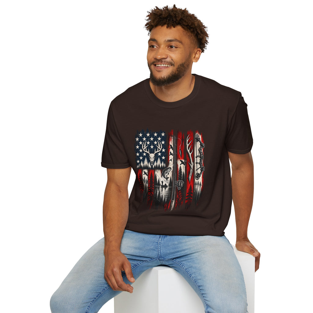 Hunting & Fishing Patriotic Flag T-Shirt